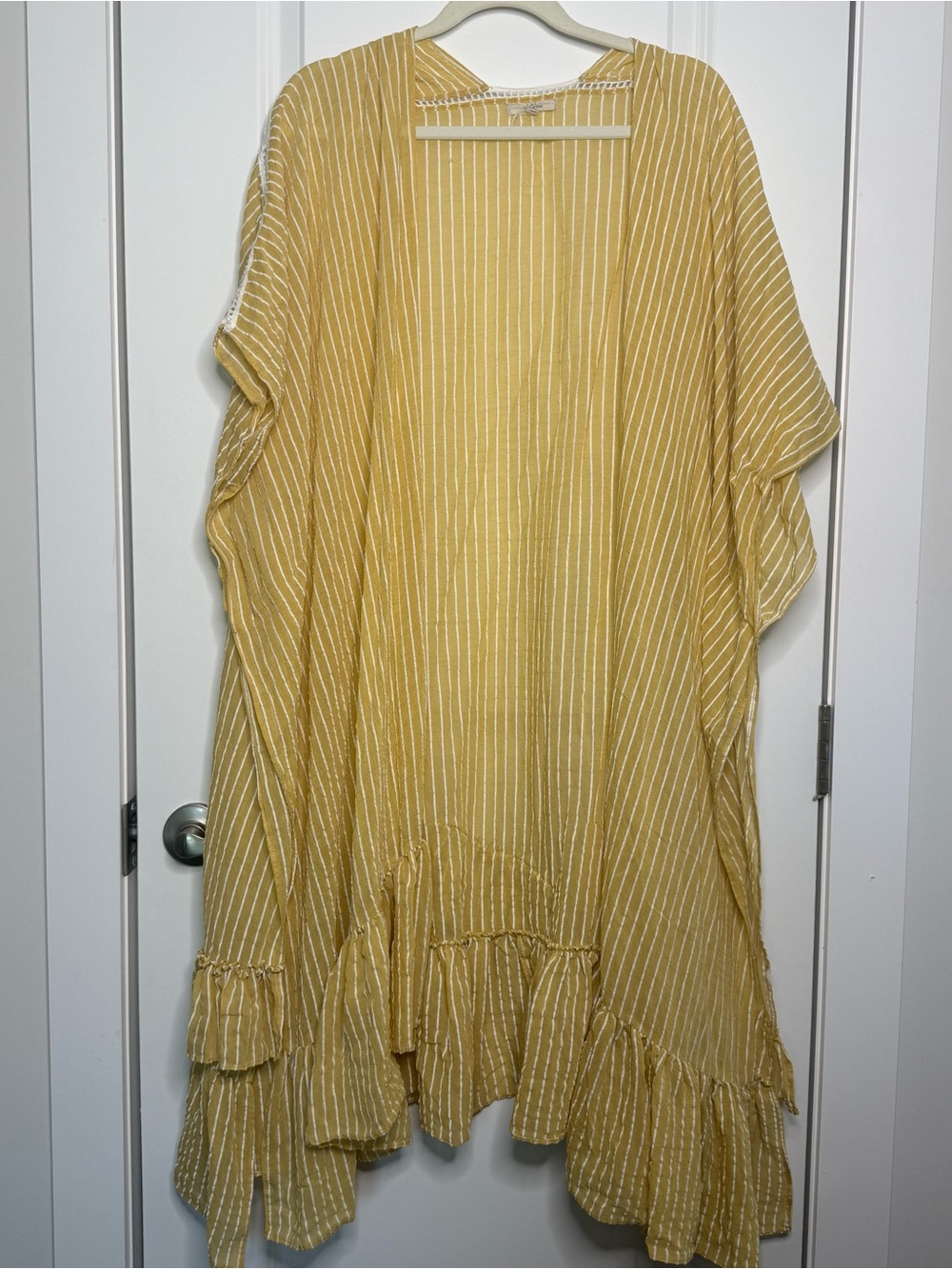 Chelsea & Violet Yellow and White Striped Ruffle Kimono